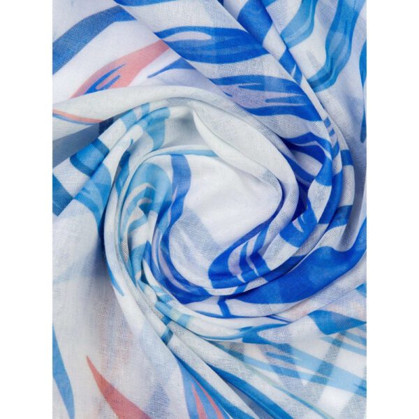 MR Blue Viscose Scarf with Printed Leaf Design