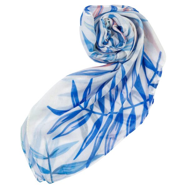 MR Blue Viscose Scarf with Printed Leaf Design - Image 2