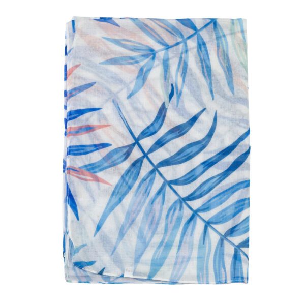 MR Blue Viscose Scarf with Printed Leaf Design - Image 3